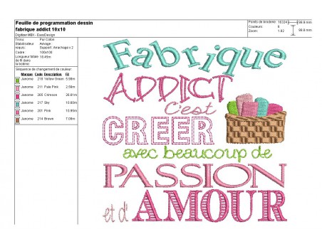 Motif de broderie machine texte fabrique addict