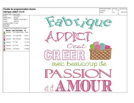 Motif de broderie machine texte fabrique addict