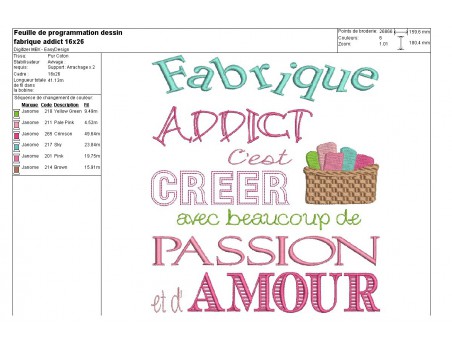 Motif de broderie machine texte fabrique addict