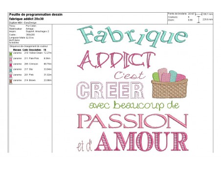 Motif de broderie machine texte fabrique addict