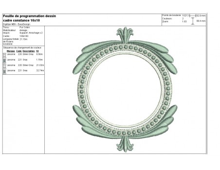 Motif de broderie machine cadre Constance