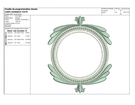 Embroidery design ovale frame  redwork amandine