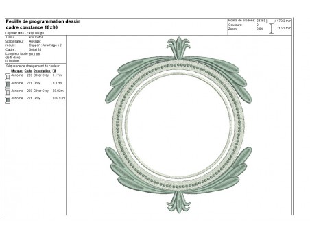 Embroidery design ovale frame  redwork amandine