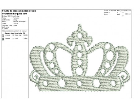 Motif de broderie machine couronne Marquise