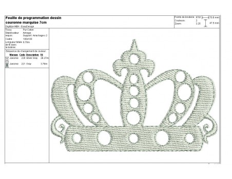 Motif de broderie machine couronne Marquise