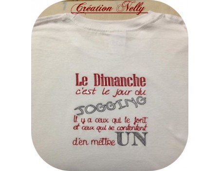 Motif de broderie  machine texte humour jogging