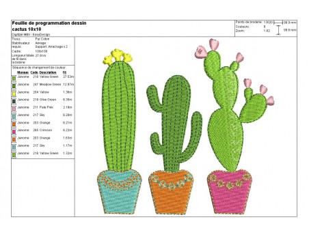 Motif de broderie machine cactus