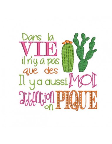 Motif de broderie machine texte humour cactus