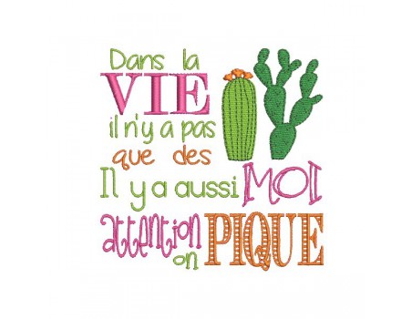 Motif de broderie machine texte humour cactus