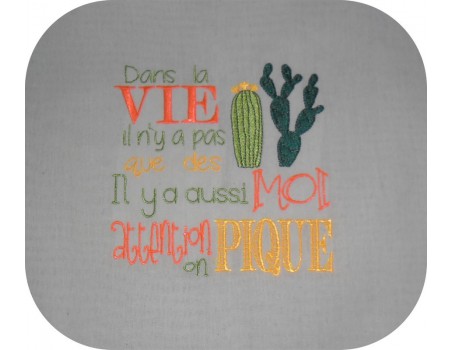 Motif de broderie machine texte humour cactus