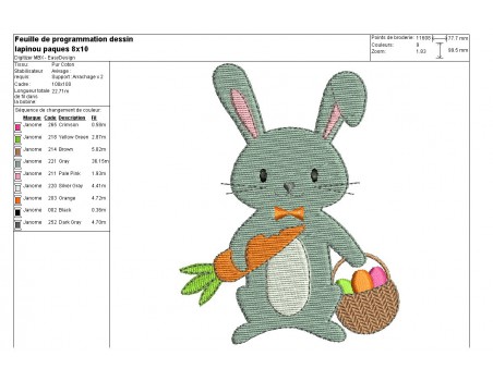 Motif de broderie machine lapin de pâques