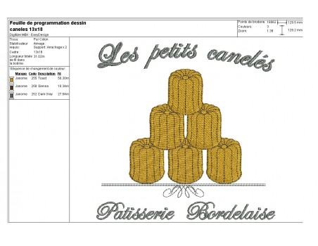 Motif de broderie les petits cannelés de Bordeaux