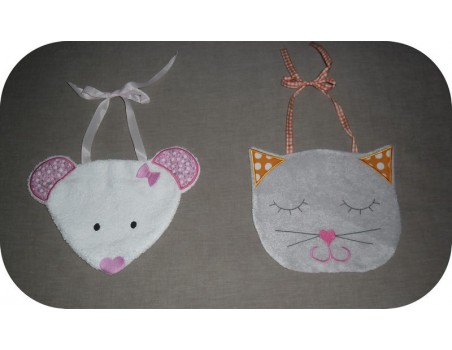 Motif de broderie machine Bavoir chat ITH