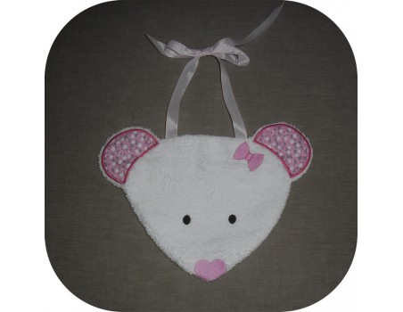 Motif de broderie machine Bavoir souris ITH