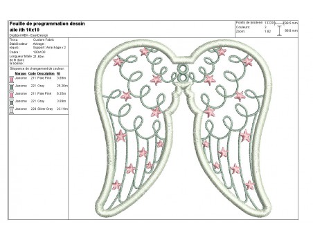 Motif de broderie machine  ailes d'ange ITH
