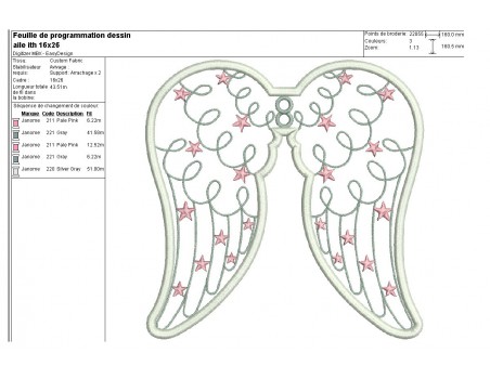 Motif de broderie machine  ailes d'ange ITH