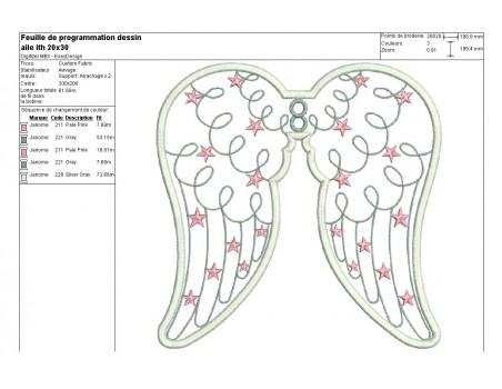 Motif de broderie machine  ailes d'ange ITH