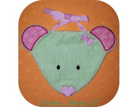 Motif de broderie machine Bavoir souris ITH