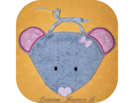 Motif de broderie machine Bavoir souris ITH