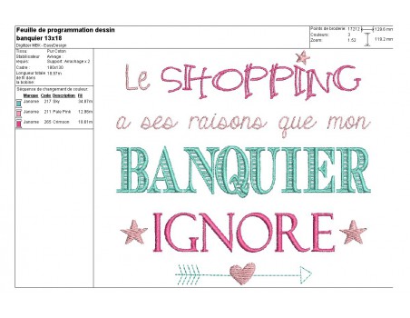 Motif de broderie machine texte humour banquier