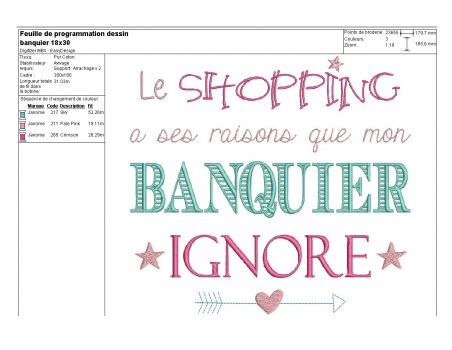 Motif de broderie machine texte humour banquier