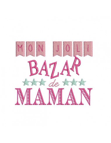 Motif de broderie machine texte humour petit bazar