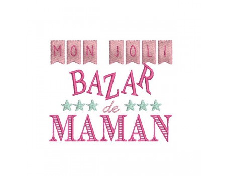 Motif de broderie machine texte humour petit bazar