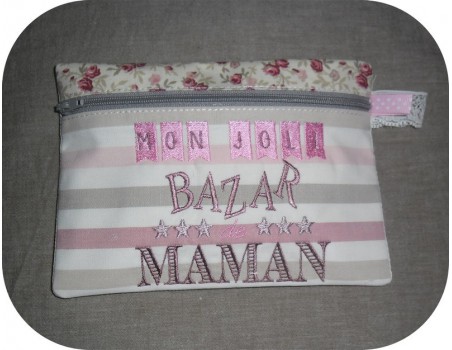 Motif de broderie machine texte humour petit bazar