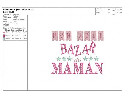 Motif de broderie machine texte humour petit bazar