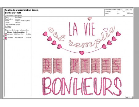 Motif de broderie machine texte humour petits bonheurs