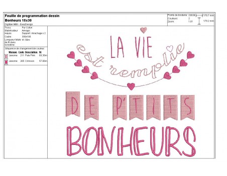 Motif de broderie machine texte humour petits bonheurs