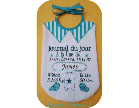 Motif de broderie machine journal de naissance personnalisable