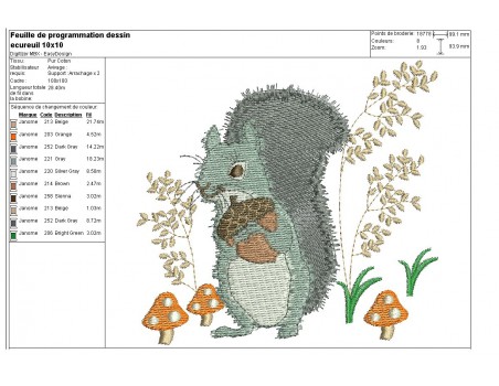 Motif de broderie machine ecureuil