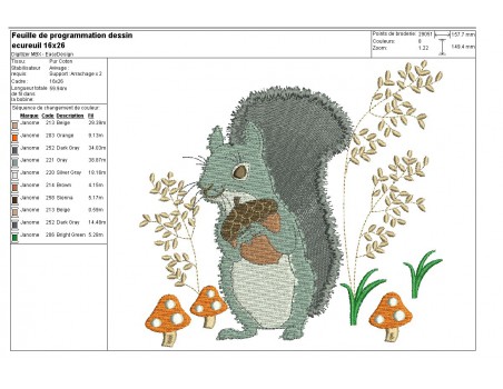 Motif de broderie machine ecureuil