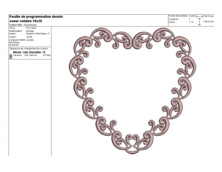 Motif de broderie machine coeur decor