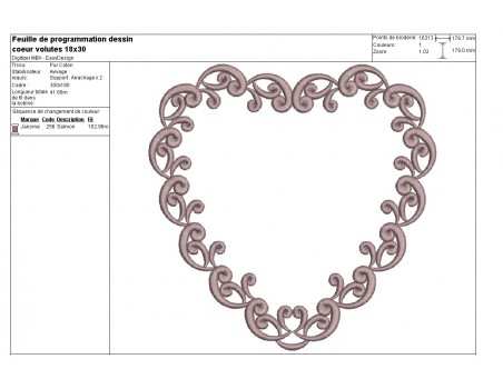 Motif de broderie machine coeur decor