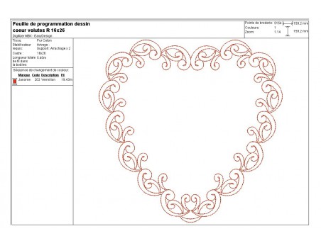 Motif de broderie machine coeur decor redwork