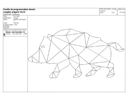Motif de broderie machine sanglier origami