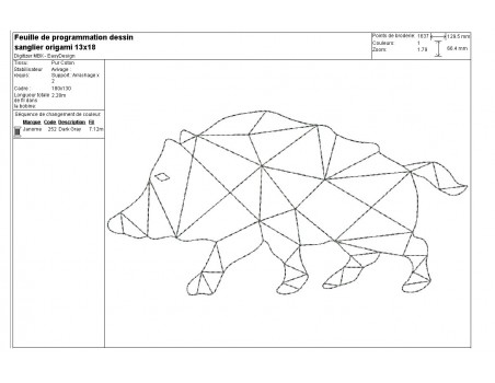 Motif de broderie machine sanglier origami