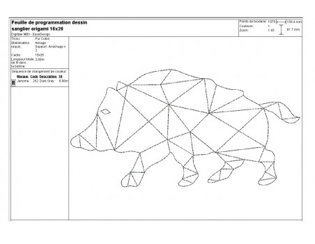 Motif de broderie machine sanglier origami