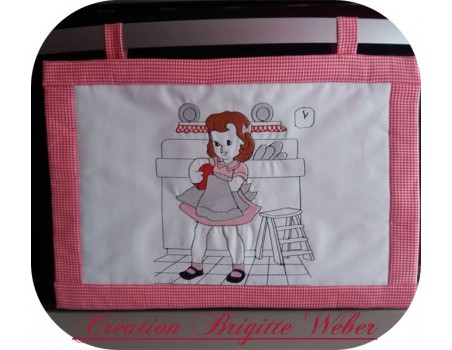 Instant download machine embroidery design vintage vintage little girl doing the dishes