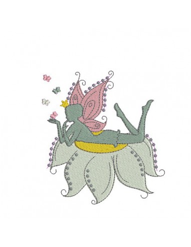 Embroidery design Fairy with butterfly wings on the moon