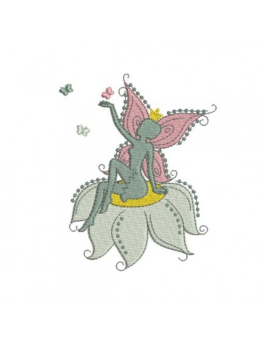 Embroidery design Elongated fairy on a flower