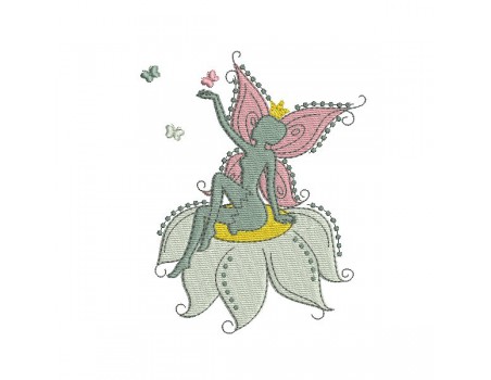 Embroidery design Elongated fairy on a flower