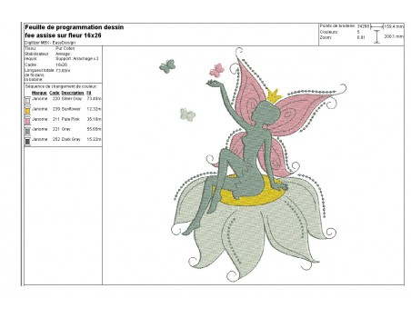 Embroidery design Elongated fairy on a flower
