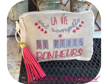 Motif de broderie machine texte humour petits bonheurs