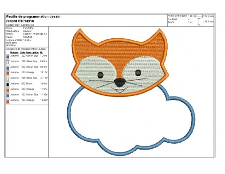 Motif de broderie machine Renard nuage ITH