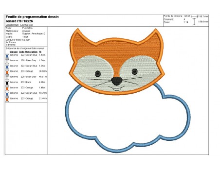 Motif de broderie machine Renard nuage ITH