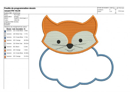 Motif de broderie machine Renard nuage ITH