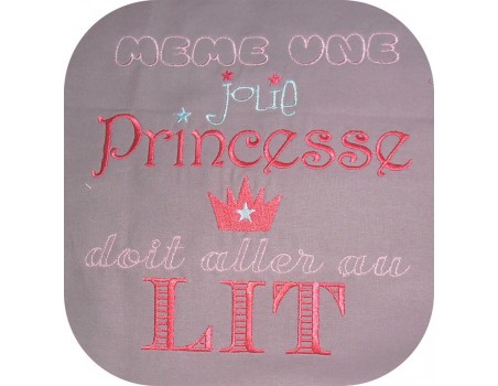 Motif de broderie machine princesse au lit